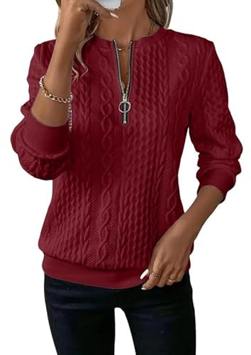 Sukiglam Sweatshirt dam halv dragkedja tröja med flätmönster elegant långärmad tröja basic tröjor utan huva casual långärmad stickade toppar lös sweatjacka tunika topp varm tröja höst vinter