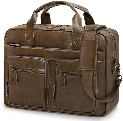 RAINSMORE Arbeitstasche Herren Vintage Aktentasche laptoptasche 15.6 zoll Wasserdicht Umhängetasche ledertasche für Arbeit Geschäft Schule Reisen Braun
