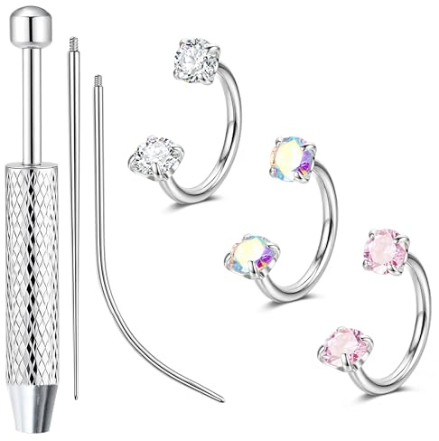 KRFY 18G Horseshoe Nose Ring Surgical Steel Septum Piercing Jewellery | Hypoallergenic Nose Hoop Rings, Internally Threaded Cz Tragus Helix Piercing, Cartilage Earrings Hoop Set, Labret Lip Studs
