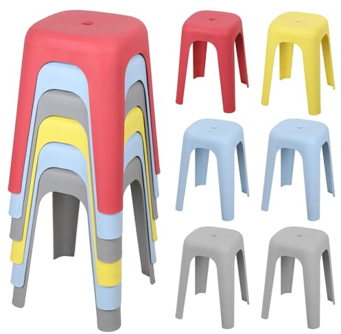 SaftSpzre Lot de 6 tabourets empilables en plastique - Tabouret de douche - Tabouret de bureau - 6 pièces