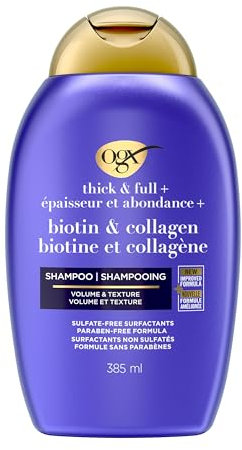 OGX Biotin & Collagen Shampoo (385 ml), kräftigendes Haarshampoo für feines & dünnes Haar, mit Vitamin B7 Biotin & Kollagen, ohne Sulfate