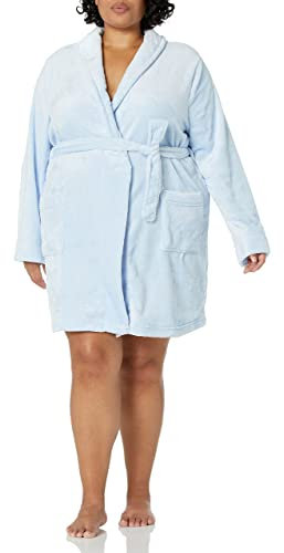 Amazon Essentials Women's Mid-Length Plush Dressing Gown (Available in Plus Size), Light Blue, S