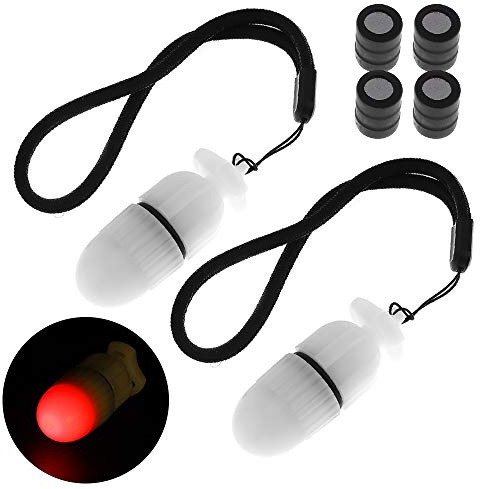 2 Pcs Scuba Dive Strobe Signal Torch for Night Dive Tank Marker-Red | LED Flashing Safety Beacon Light, Mini Tank Night Light Diving 200M Underwater 200 Hour Duration with Battery, Rotary switch