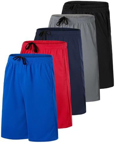 Real Essentials - Paquete de 5 pantalones cortos deportivos Dry-Fit resistentes al sudor para hombre, Set L, Small