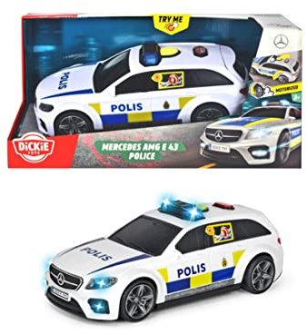 Dickie Toys 203716018033 - Svensk Mercedes-AMG E43 Polisbil med Ljud, Ljus och Öppningsbar Baklucka - 30 cm, Från 3 år, Inkl. Batterier