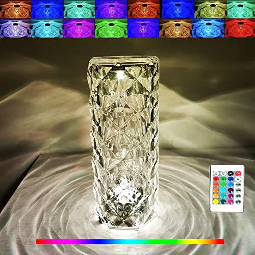 16 Color Crystal Lamp LED Night Light, Crystal Rose Diamond Table Lamp Touch Control, USB Rechargeable Bedside Lamps Romantic Lighting for for Kids Bedroom,College Dorm,Party Dinner Christmas Decor（L）