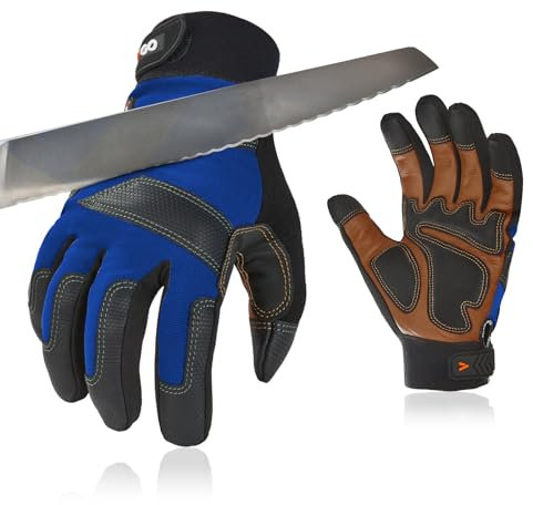 Vgo... Cut Resistant Gloves, Safety Leather Work Gloves, HPPE Anti-Cut Liner, Hand Protection, EN388 Level C, ANSI Level A3, Blue, XL, 1 Pair
