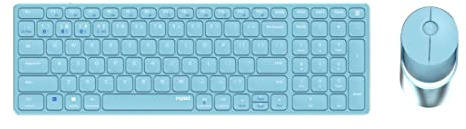 Rapoo 9750M kabelloses Tastatur-Maus Set Wireless Deskset 1600 DPI Sensor wiederaufladbarer Akku flaches Aluminium Design DE-Layout QWERTZ PC & Mac - blau, Mittel