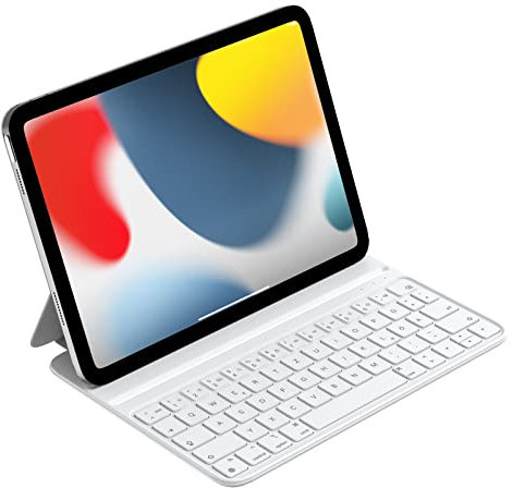 HOU Teclado iPad 10 Generación 2022/11 Generación A16 2025, Magnético Funda, Dos Ángulos de Apoyo, Ergonómico, Español Ñ Teclado, Piel Sintética, Esbelto, Blanco