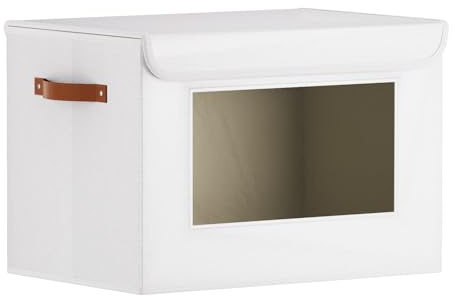 YheenLf Scatola di stoccaggio pieghevole 1 pezzi con coperchio,cubo di stoccaggio con finestra trasparente,utilizzato per riporre vestiti,scarpe,ecc.Bianco, 45x30x30cm