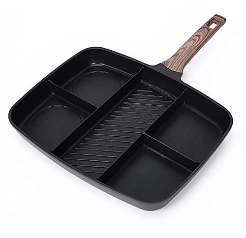 WYWL 5 in 1 Non-Stick Multi Section Frying Pan - Convenient Skillet Grill with Soft Touch Handle | Must-Have Kitchen Tool for Delicious Breakfast