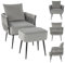 COSTWAY Fauteuil Salon avec Tabouret et Oreiller, Fauteuil Scandinave en Velours Hollandais, Chaise de Loisirs avec Pieds en Métal, Dossier et Accoudoirs Tissés, Siège 54 x 57cm, Charge 150KG (Gris)