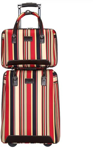 ASHSDI Koffer Reisekoffer Trolley Oxford-Stoff-Gepäck, Verschleißfest, Codeschloss-Gepäck, Koffer, Streifen, 2-teiliger Trolley-Koffer Boardcase Handgepäck (Color : B, Size : 2 Piece)