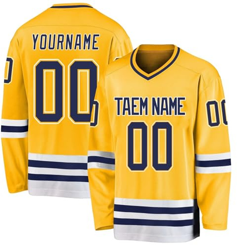 Personalisiertes Eishockey-Trikot mit eigenem Druck, langärmeliges Eishockey-Trikot für Eishockey-Fans, Herren, Damen, Jugend, 4-gelb, L