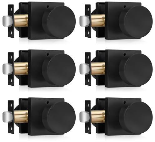 Haidms Matte Black Door Knobs Interior Privacy, Heavy Duty Square Black Interior Door Knobs for Bedroom, Zinc Alloy Privacy Door Knob Bathroom (6 Pack)