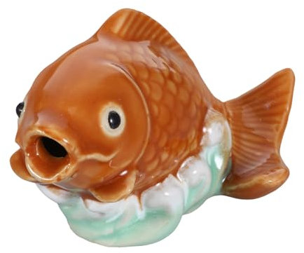 ABOOFAN Ceramic Carp Figurine Garden Ornament with Decorative Fountain Nozzle, Easy to Clean Ceramic Fish Statue for Home and Restaurant Garden Decoration, Artistic Golden Koi Fish