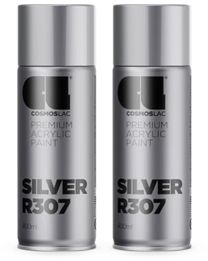 COSMOS LAC Sprühlack Silber, glänzend 2er Set- Spraydosen Sprühfarbe DIY Lack Acryllack Silberspray Farbspray Sprühdose Lackspray Farbe für Kunststoff, Metall, uvm. Silber