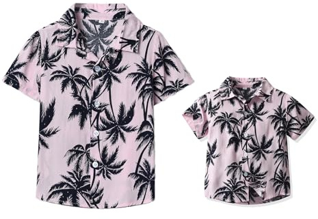 Yoolhamy Camisa Hawaiana Hombre Corta Camisas de Verano Hawaianas de Vacaciones de Impreso Flores para Padre e Hijo Niño