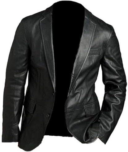 PROMENADE CHIC Klassiskt lammskinn smal passform casual läderblazers för män, Svart Casual Blazer Jacka - Design 2, XL