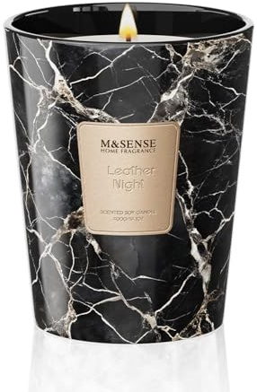M&SENSE Doftljus gåvor för kvinnor 400 g läder natt naturliga sojavaxljus 75 H lång brinnande aromaterapi ljus present till män, perfekt halloween jul bröllop gåvor