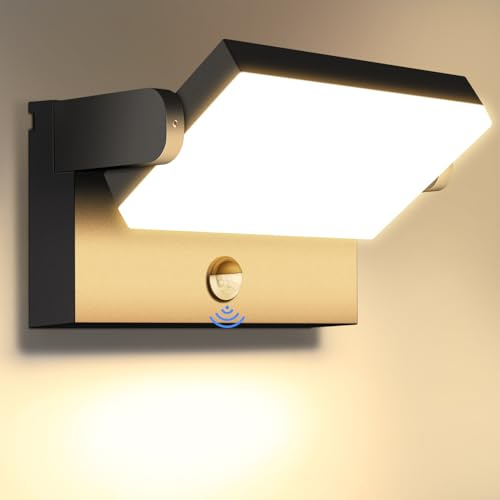 ledmo 60W Applique Murale Exterieur/Intérieur avec Détecteur de Mouvement 5000LM Noir Lampe Applique Exterieur 3000K Projecteur Exterieur Led avec Panneau LED Pivotant à 360° Étanche IP65