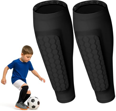 UIHRLM 2PCS Football Shin Pads, Breathable Shin Defender with Honeycomb Pads, Impact Absorption Non Slip Lightweight Shin Guard Sleeves, Football Soccer Leg Protector for Kids Men Women (Black)