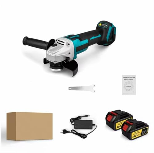 Amoladora Angular con Batería, Amoladora con Motor sin Escobillas, 125 mm, 23000 RPM, con 2 Baterías y Empuñadura Auxiliar
