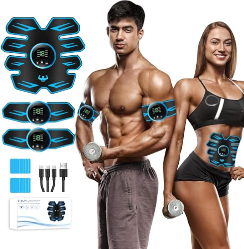 LEMENG EMS Abdominale Electrostimulation,8 Modes et 19 Intensités,Rechargeable par USB,EMS Stimulateur Appareil LCD Display,pour Abdos/Bras/Jambes/Fesses,Homme Femme