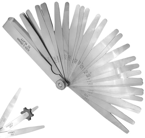 Galgas de Espesores con 32 Cuchillas de Acero Inoxidable - Medición Precisa de 0,03 a 1,00 mm/0,001 a 0,04 - Herramienta Profesional de Calibración con Doble Marcado Métrico e Imperial