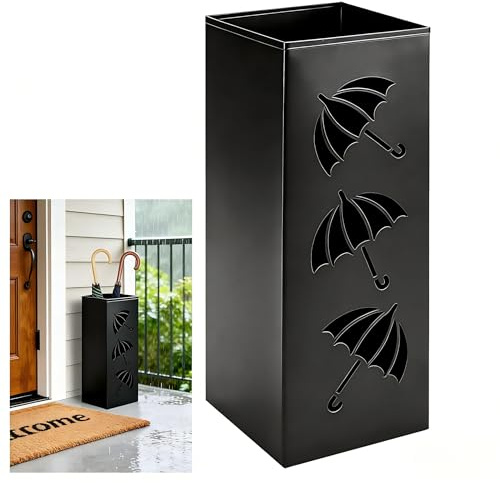 FARYODI - Soporte para paraguas en la entrada, altura 42 cm, soporte independiente para paraguas, soporte para paraguas, bastones de paseo, bastones de senderismo (negro)