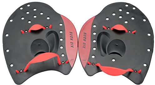 RNXRZANK 1 Pair Swimming Gloves Unisex Hand Paddles Silicone Training Paddle Diving Fin Adjustable Strap Water Resistance Suitable for Men Women Kids P, Red