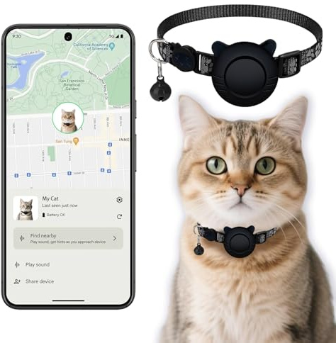 Rastreador GPS de collar para gatos, localizador de mascotas Bluetooth para gatos, funciona con Android y Google Find My Device | Ideal para padres de mascotas