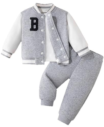 Yhong Baby pojkar sportkläder set baseball sweatjacka byxor träningsoverall sportdräkt joggingdräkt streetwear grå 80-86