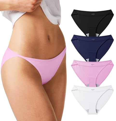 REORIA Sexy Cotton Underwear for Womens Cheeky High Cut Breathable String Bikini Panties Briefs 4 Pack