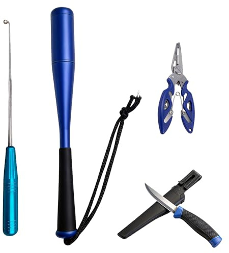 SGZIOO 4 stycken fiskdödarset, fisk dödare, fiske, fisktång, rostfritt stål, krokborttagare, fiske och fiskkniv med slida, fisketillbehör öring, fisketillbehör för saltvattenfiske