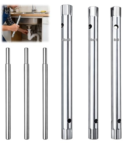 Mewneap Set di 4 chiavi a tubo metrice, 8 x 9 mm, 10 x 11 mm, 12 x 13 mm, con mandrino girevole, set di chiavi a tubo di alta qualità per rubinetto, lavello, montaggio a bacino, riparazione e