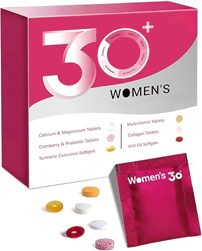 Kvinnors multivitamin dagligt vitaminpaket för åldrar 30+ för stresslindring, ben- och hjärthälsa