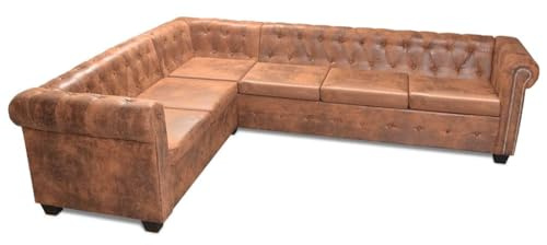 vidaXL Sofá Chesterfield Esquina 6 Plazas Cuero Artificial 260x205x73 cm Marrón
