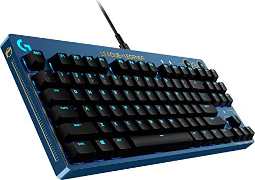 Logitech G PRO Teclado Mecánico Gaming - Sin Teclado Numérico, Diseño Portátil, Cable USB Extraíble, Teclas Iluminadas RGB LIGHTSYNC, Edición Oficial League of Legends - Azul/Oro
