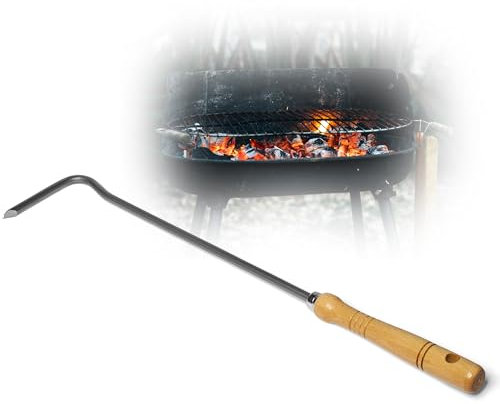 Feuerhaken mit Holzgriff Schüreisen Schürhaken Glutkratzer Kaminzubehör Kaminbesteck Stocheisen Aschenkratzer (1, Feuerhaken)