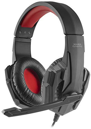 Mars Gaming MH020, Gaming-Headset, Ultra-Bass-Treiber und 40mm Neodym, Klappbares Mikrofon, Gepolsterter Kopfbügel, Höhenverstellbar, Kompatibel mit PS4/PS5/XBOX/Switch/Switch 2/PC, Schwarz und Rot