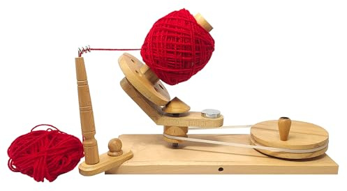 Galaxy Indiacraft Wooden 14.5 cm Dia Big Wheel Hand Operated Rapid Yarn Ball Winder | Swift, Yarn, Wool, and String Holder| Knitting & Crochet Accessories (Light Wooden)