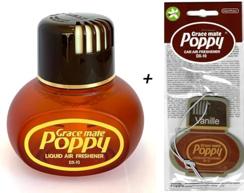 Poppy Grace Mate® Vanille Lufterfrischer, mit Klebepad, Duft Inhalt 150 ml, Inklusive Duft Hänger VANILLE Raumduft, LKW, Auto, Boot, Wohnmobil, Büro, Duft