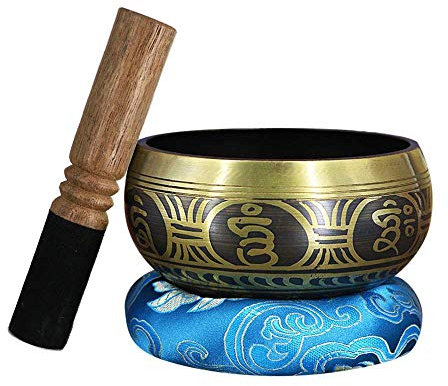Cuenco Tibetano Hecho a Mano con 7 Metales, en el Himalaya Silent Mind, Cuenco Tibetano con Martillo y cojín, 13 cm, Herramienta práctica