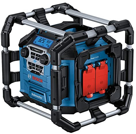Bosch Professional 18 V System Battery Construction site Radio GPB 18 V-5 C (Reception via Bluetooth, FM and AUX, Including 1 x AUX Cable, 2 x 1.5 V LR6 Batteries (AA))
