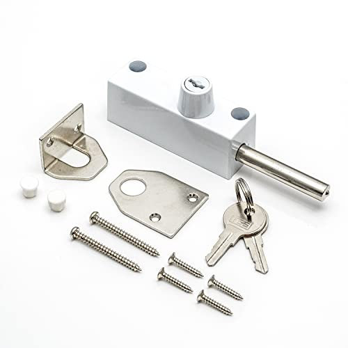 White Multi-Purpose Door Bolt with 2 Keys. Security Bolts for Various Door Types. Supplied with Fixtures and Fittings. Universal Door Lock for Internal and External Use, 130 x 30 x 30mm