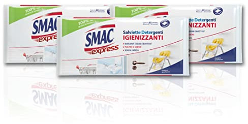 Smac Express - Salviette Detergenti Igienizzanti per Superfici, Fino a 240 Panni, Rimuovono Germi e Batteri, Fresco Profumo, Fino a 80 Panni Piccoli x 3 Confezioni