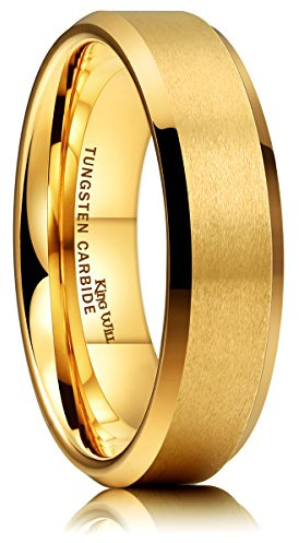 King Will GLORY 6mm Matte Finish Tungsten Carbide Ring 24K Gold Plated Comfort Fit Wedding Band(8)