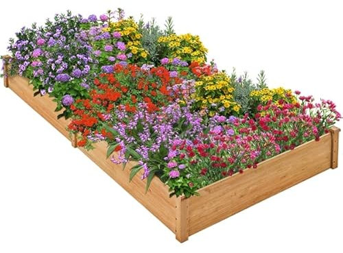 Yaheetech Carré Potager Surélevé Bac Potager en Bois Bac à Fleurs Légumes Plantes Potager Extérieur/Intérieur pour Jardin Cour Serre Terrasse 234,5 cm L x 120,5 cm l x 25,2 cm H Brun Clair