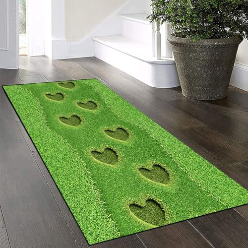 Yinghesheng Teppich Läufer Flur Küche Grün 40x100cm Küchenläufer waschbar rutschfest,Flurläufer 3D Muster Lange Teppichläufer küchenteppich für Korridor Schlafzimmer Wohnzimmer,Grass Green